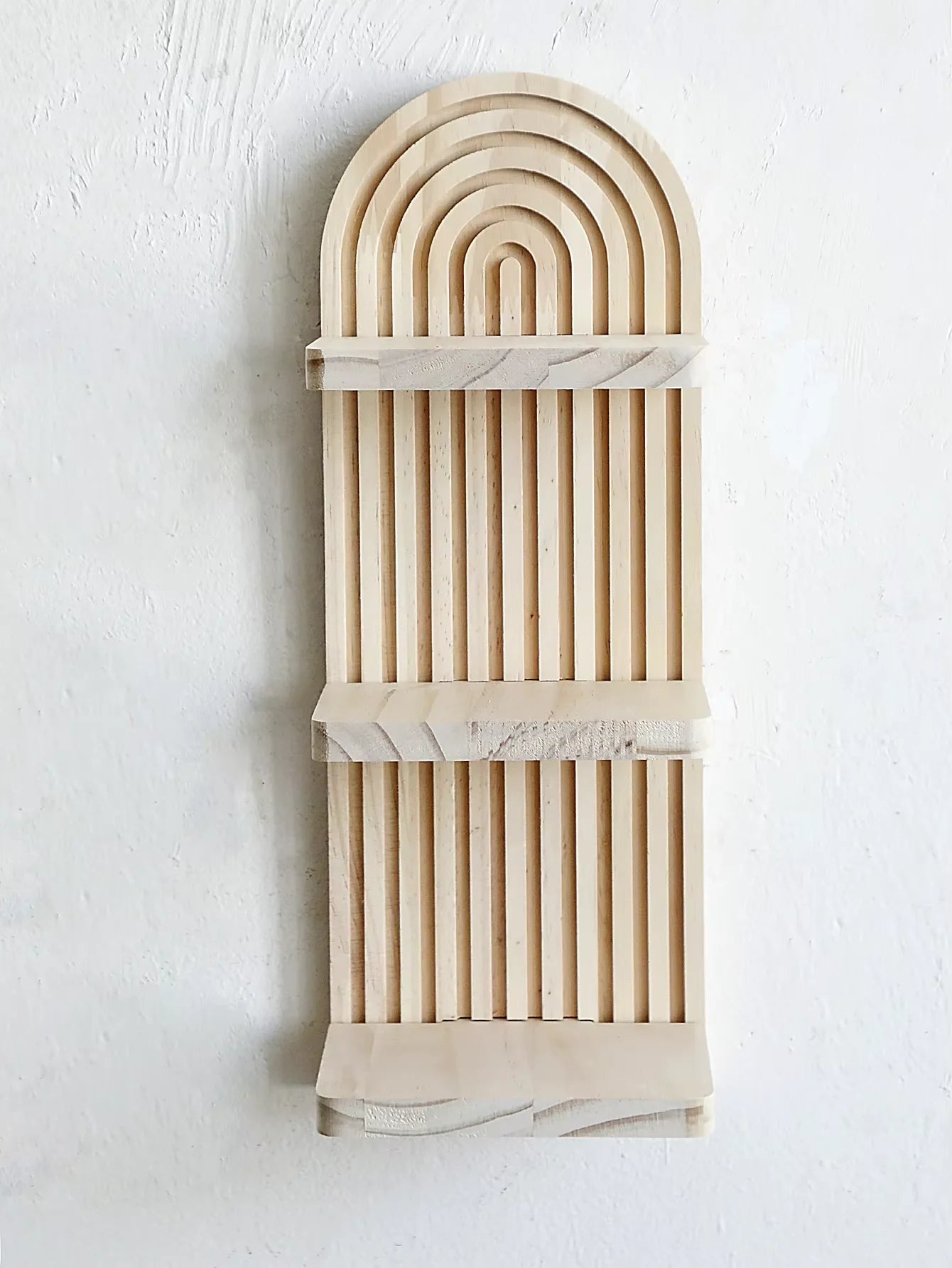 Boho Arch Wood Floating Wall Shelf — 3-Tier Storage Display